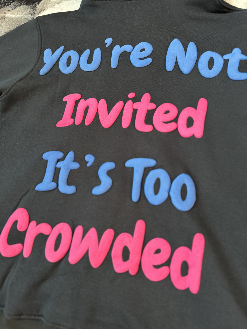 Black Full Zip Puff Print Hoody