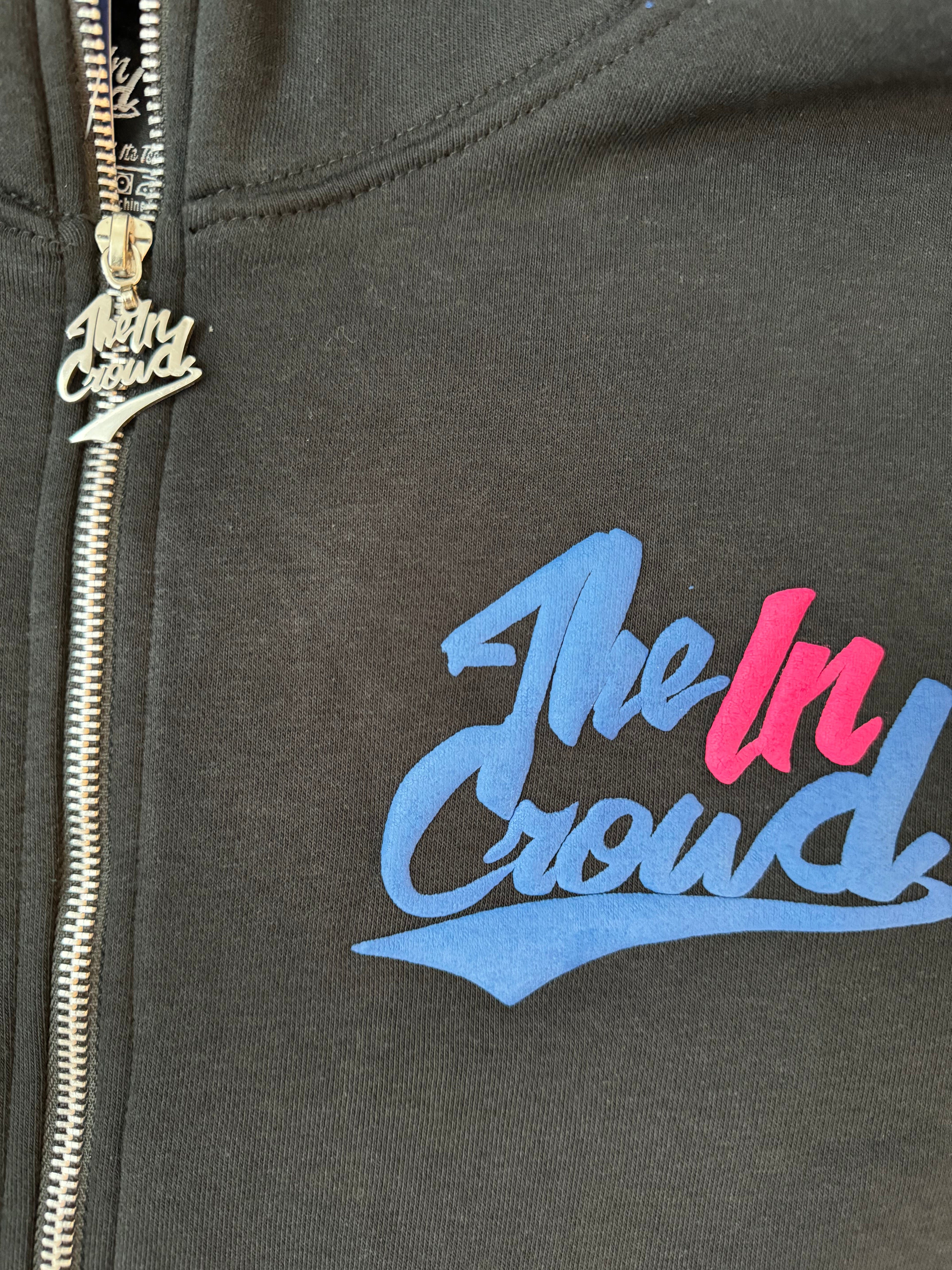 Black Full Zip Puff Print Hoody