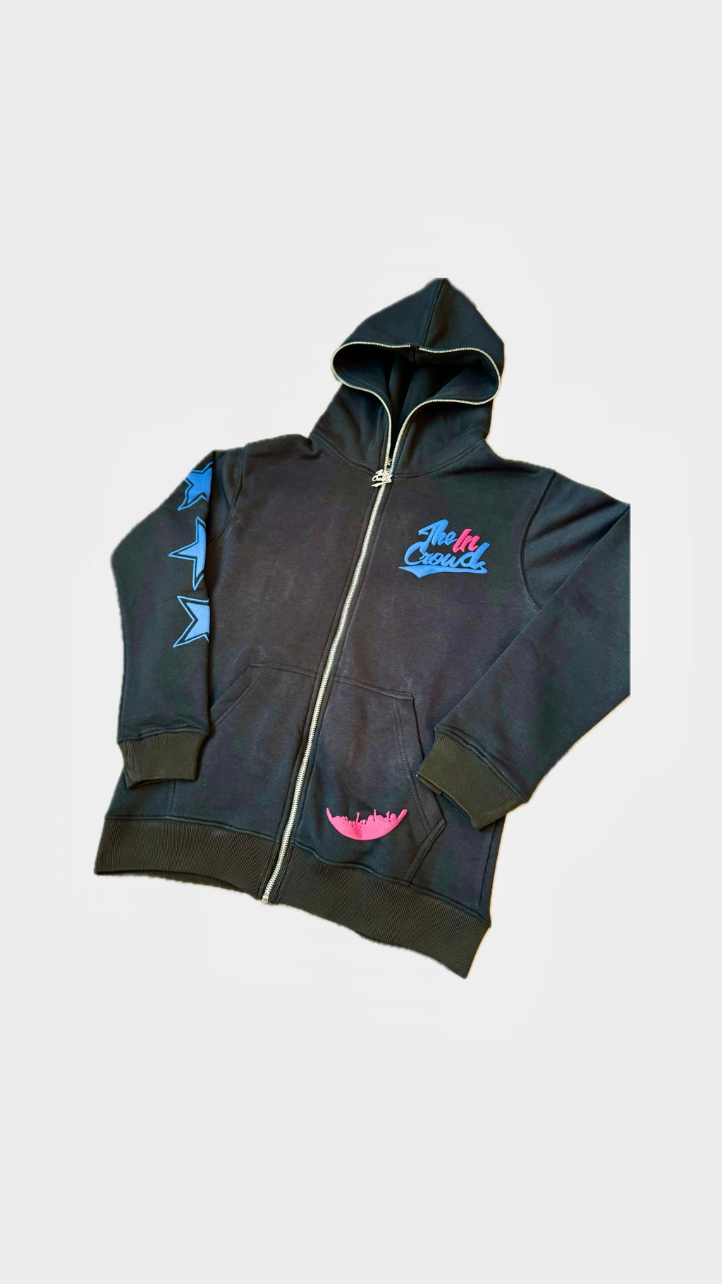 Black Full Zip Puff Print Hoody