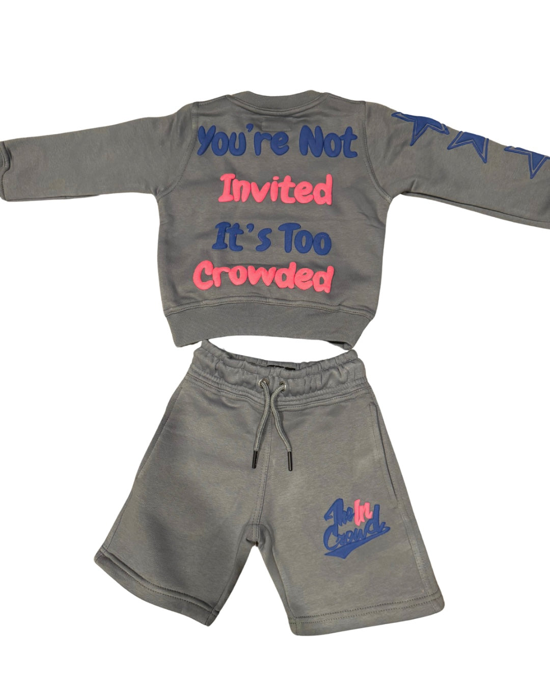 Kid’s Cool Grey Puff Print SweatShorts Set