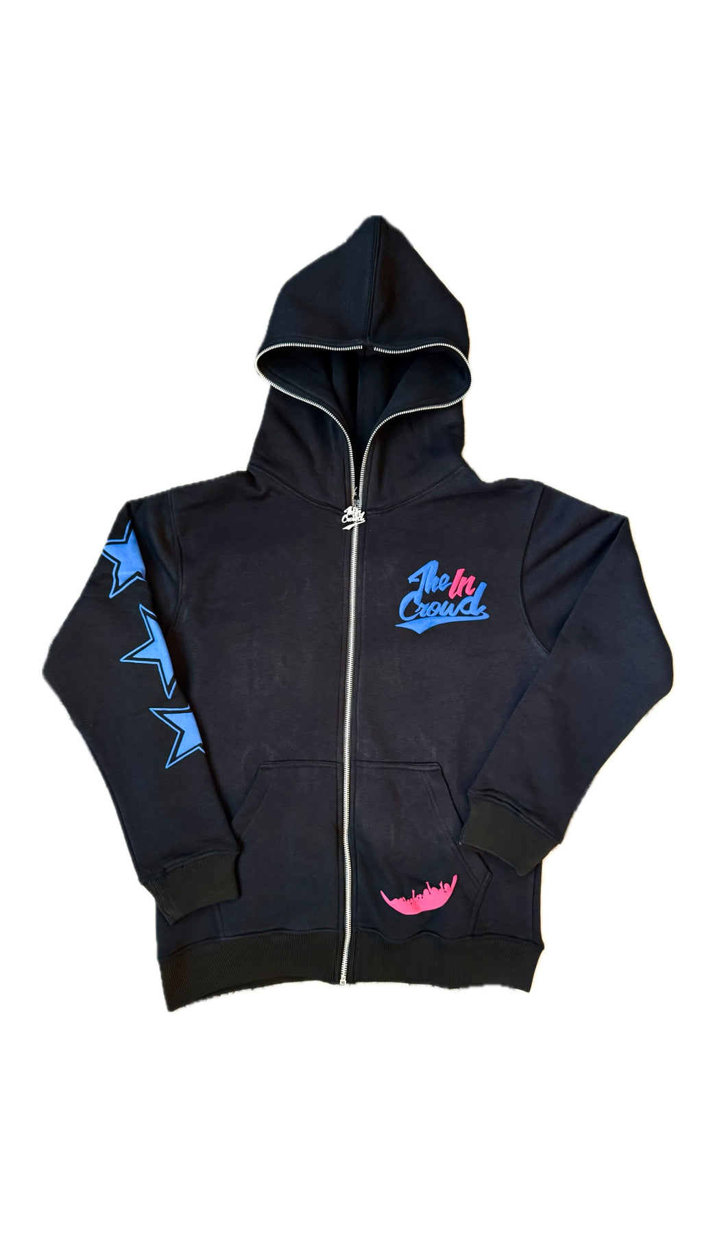 Black Full Zip Puff Print Hoody