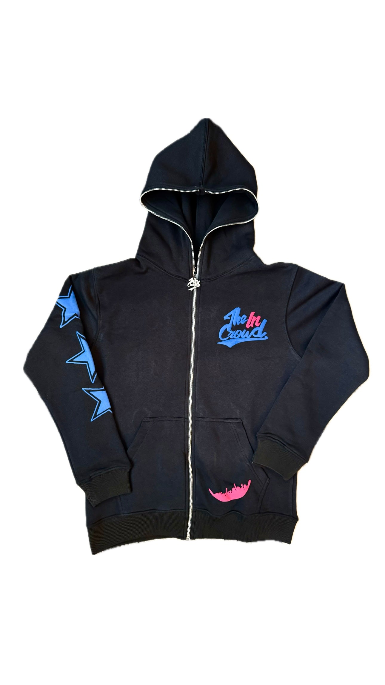 Black Full Zip Puff Print Hoody