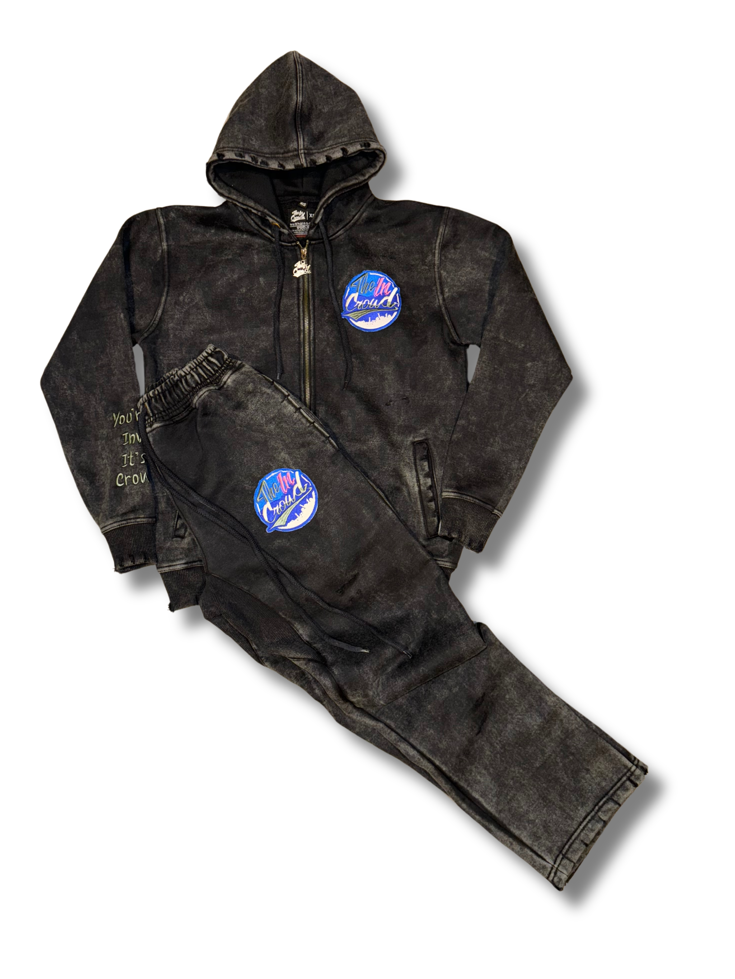 Black Acid Washed/ Distressed Sweatsuit
