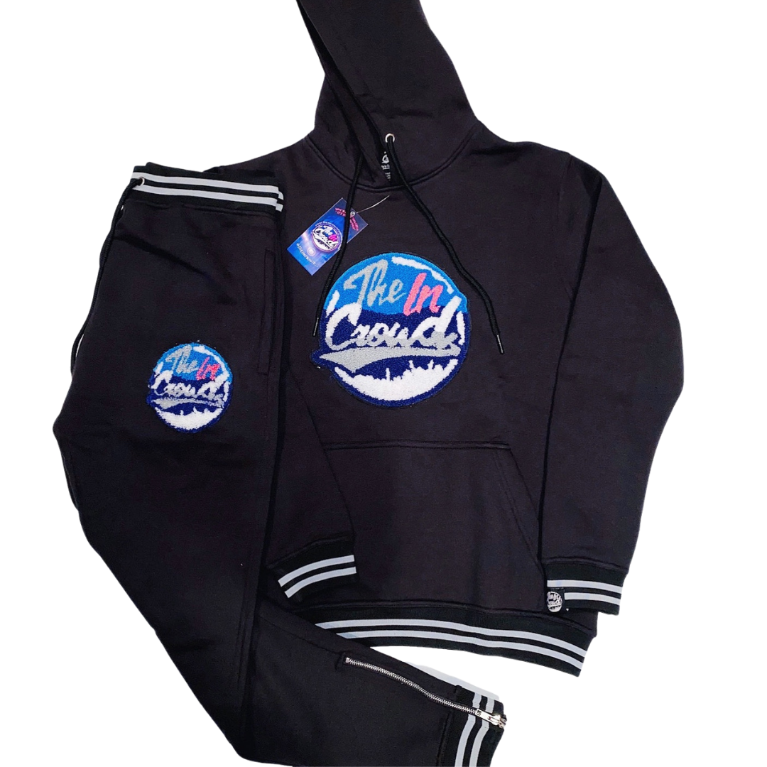 The In Crowd’s Black Chenille Logo Sweatsuit