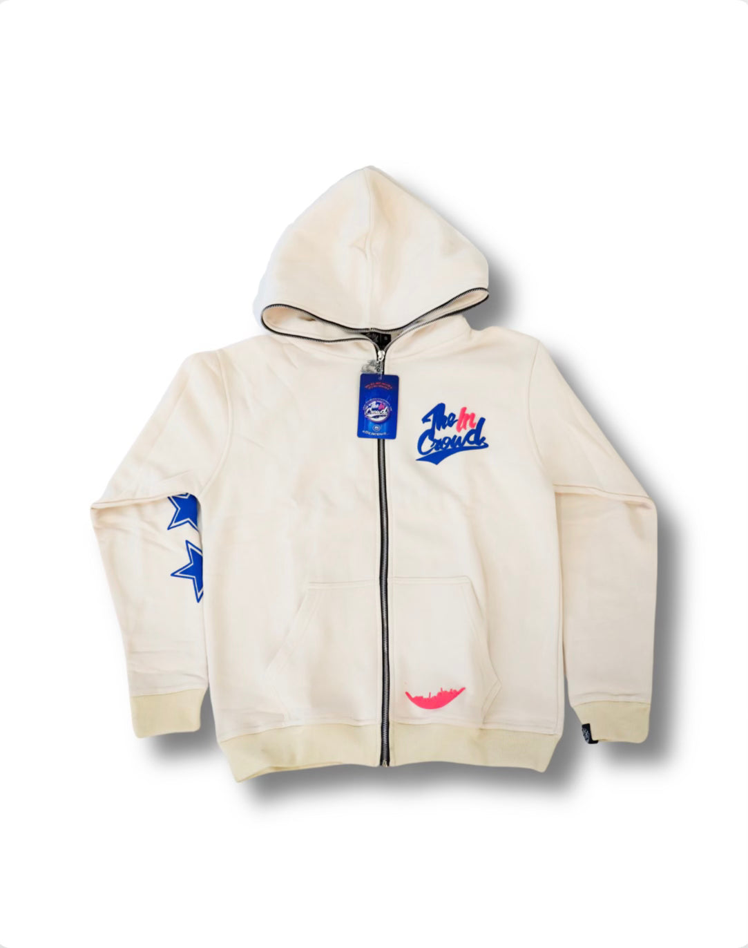 Cream unisex Full zip puff print hoody