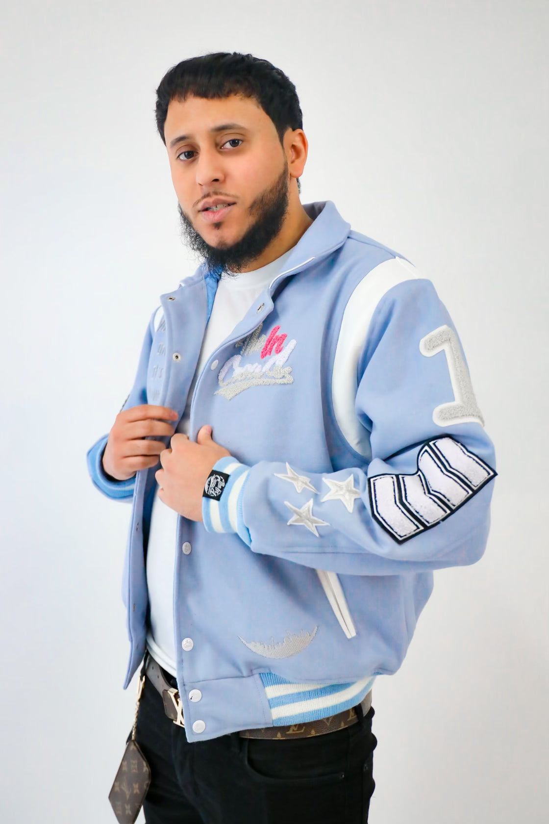Men’s powder blue varsity Jacket