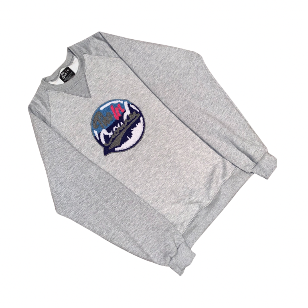 Grey chenille logo crew neck