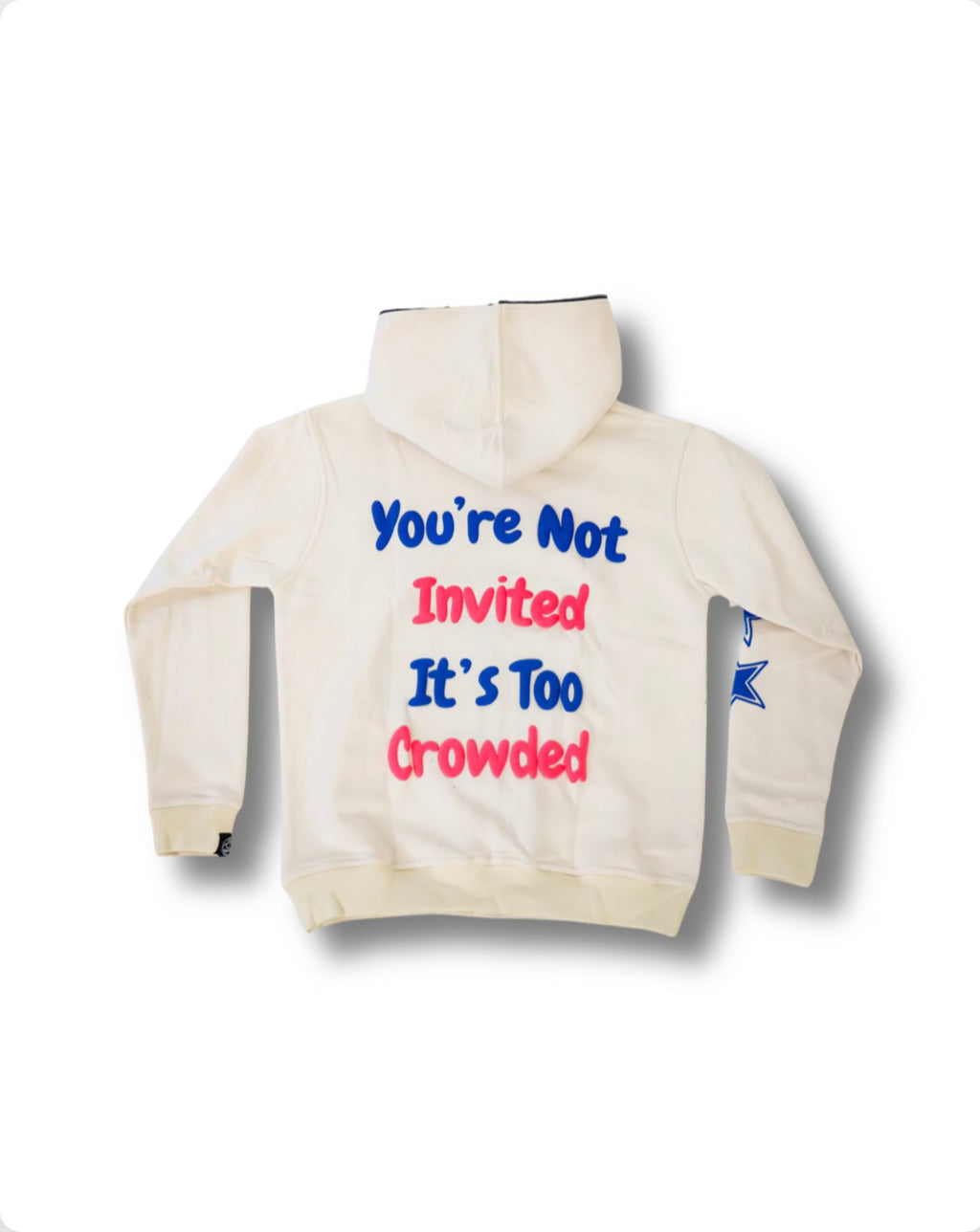 Cream unisex Full zip puff print hoody